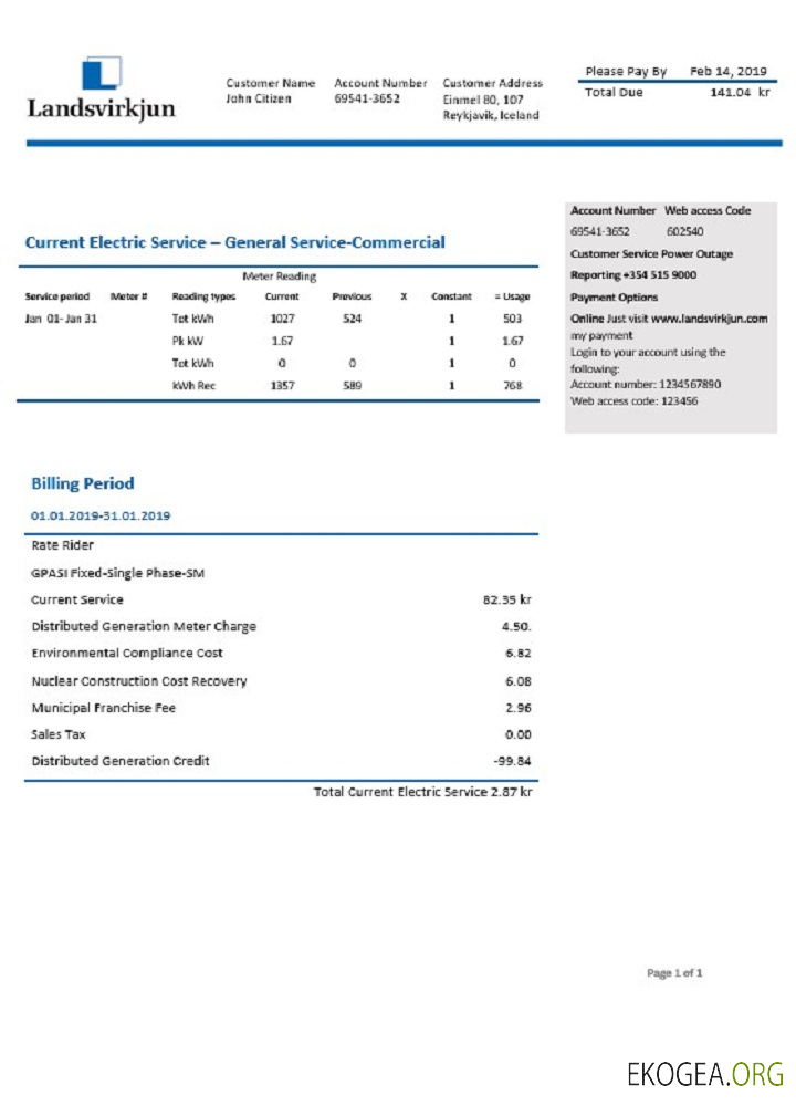 Iceland National Power Company of Iceland Landsvirkjun electricity utility bill